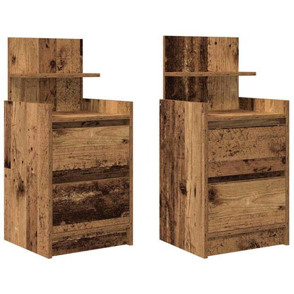 Sängbord med 2 lådor 2 st gammalt trä 38x34x80 cm