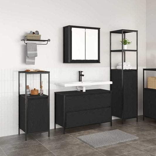 Badrumsmöbelset med hylla 3 pcs Svart Ek 90 x 34.5 x 60 cm