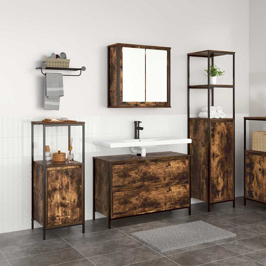 Badrumsmöbelset med hylla 3 pcs Rökfärgad ek 90 x 34.5 x 60 cm