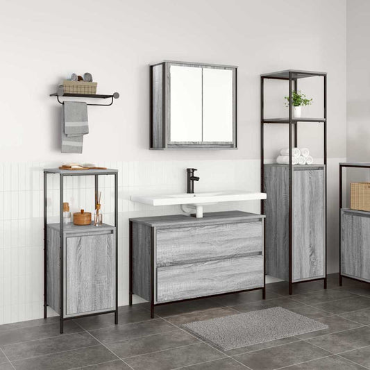 Badrumsmöbelset med hylla 3 pcs Grå sonoma 90 x 34.5 x 60 cm