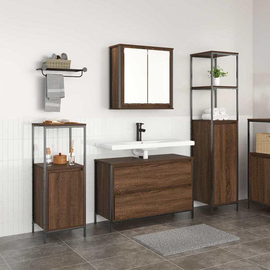 Badrumsmöbelset med hylla 3 pcs brun ek 90 x 34.5 x 60 cm
