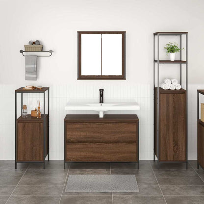 Badrumsmöbelset med hylla 3 pcs brun ek 90 x 34.5 x 60 cm