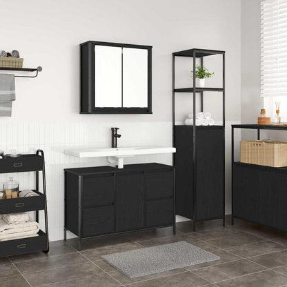 Badrumsmöbelset med låda 2 pcs Svart Ek 36 x 35 x 165 cm