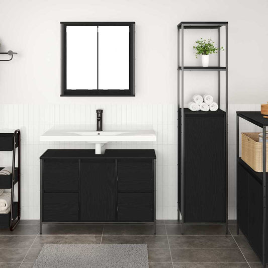 Badrumsmöbelset med låda 2 pcs Svart Ek 36 x 35 x 165 cm