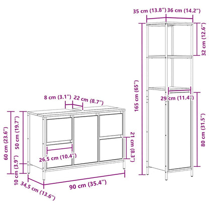 Badrumsmöbelset 2 pcs Rökt ek och svart 36 x 35 x 165 cm