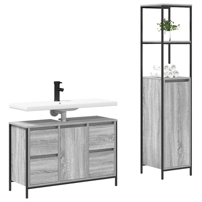 Badrumsmöbelset 2 pcs Grå sonoma och svart 36 x 35 x 165 cm