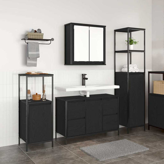 Badrumsmöbelset med låda 3 pcs Svart Ek 36 x 35 x 165 cm