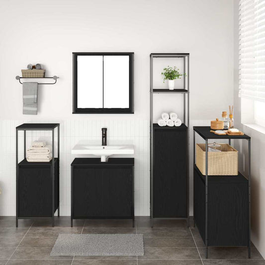 Badrumsmöbelset med hylla 5 pcs Svart Ek 36 x 35 x 165 cm