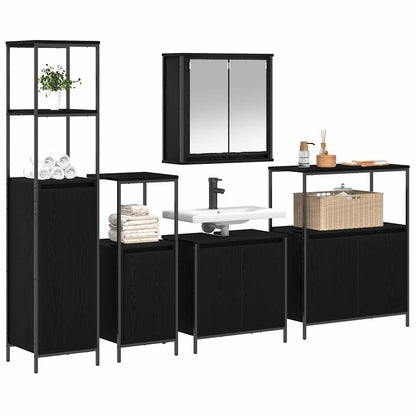 Badrumsmöbelset med hylla 5 pcs Svart Ek 36 x 35 x 165 cm