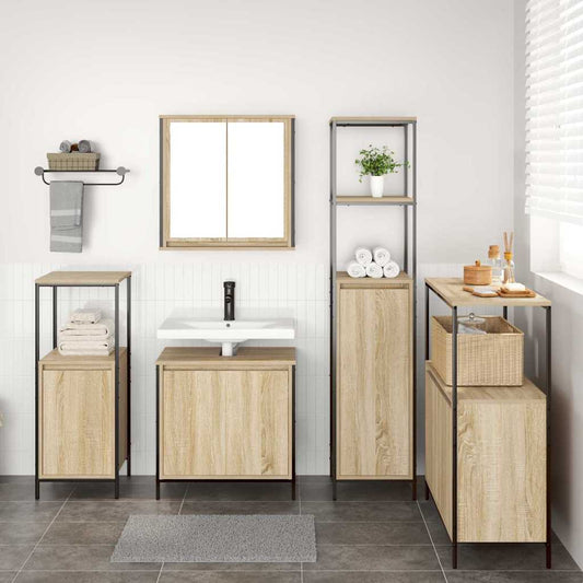 Badrumsmöbelset 5 pcs Sonoma ek och svart 36 x 35 x 165 cm