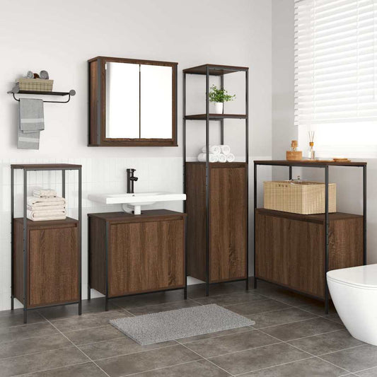 Badrumsmöbelset 5 pcs Brun ek och svart 36 x 35 x 165 cm