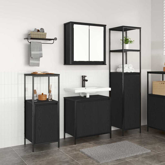 Badrumsmöbelset med hylla 3 pcs Svart Ek 36 x 35 x 165 cm