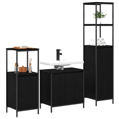 Badrumsmöbelset med hylla 3 pcs Svart Ek 36 x 35 x 165 cm