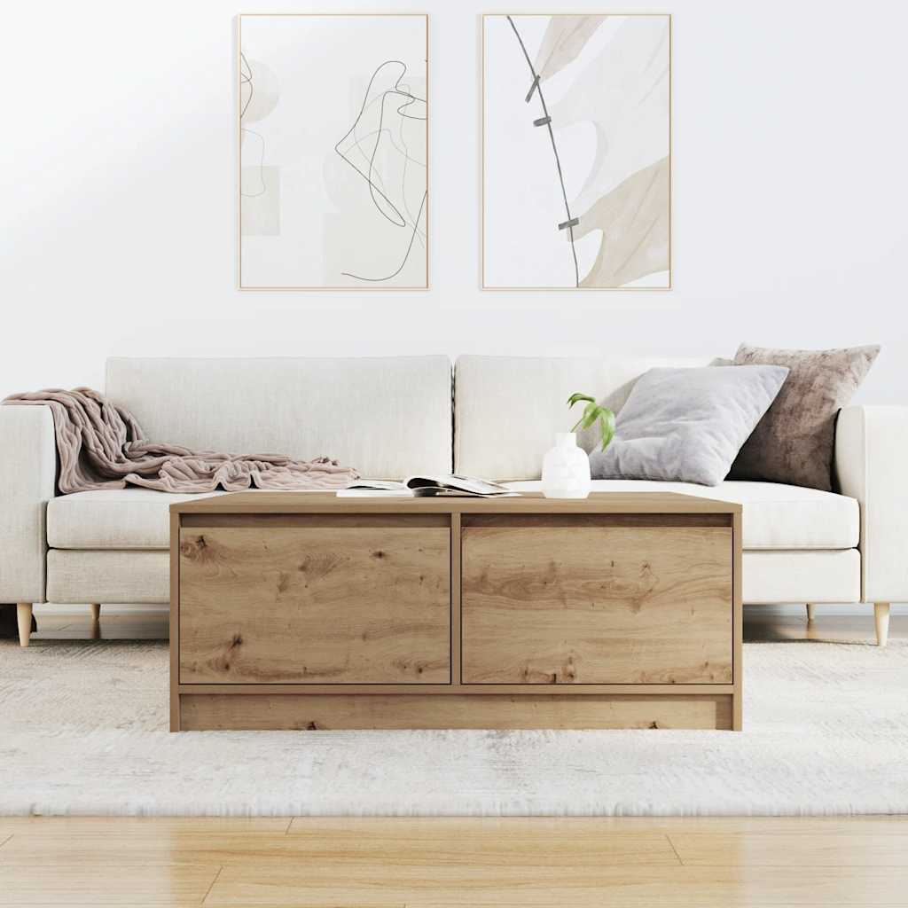 Soffbord Artisan Ek med lådor hantverksmässig Ek 100x100x40 cm