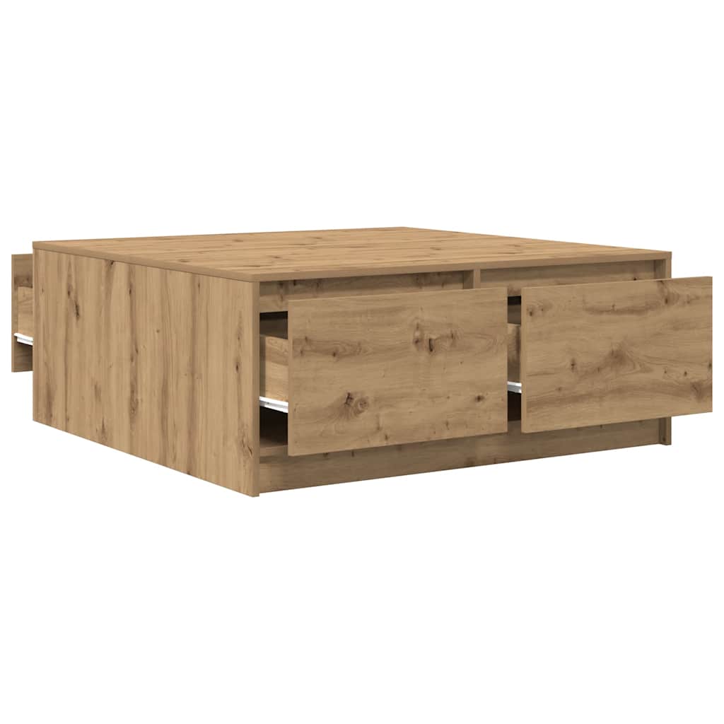 Soffbord Artisan Ek med lådor hantverksmässig Ek 100x100x40 cm