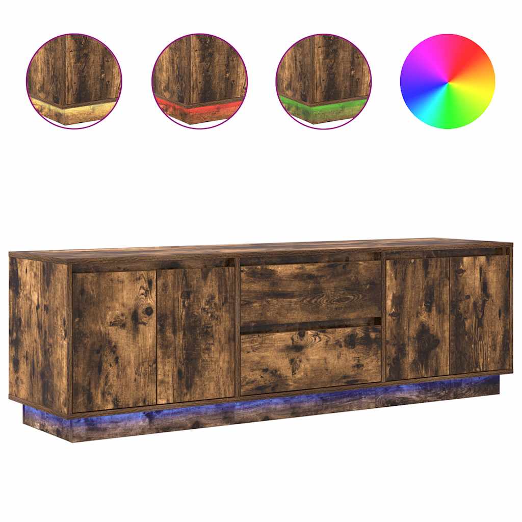 TV-Möbel Rökfärgad Ek TV-Bänk LED-lampor 160,5x41x50 cm