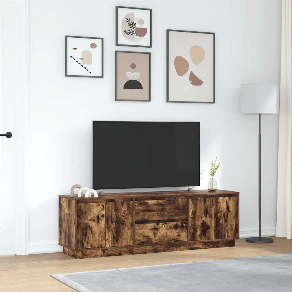 TV-Möbel Rökfärgad Ek TV-Bänk LED-lampor 160,5x41x50 cm
