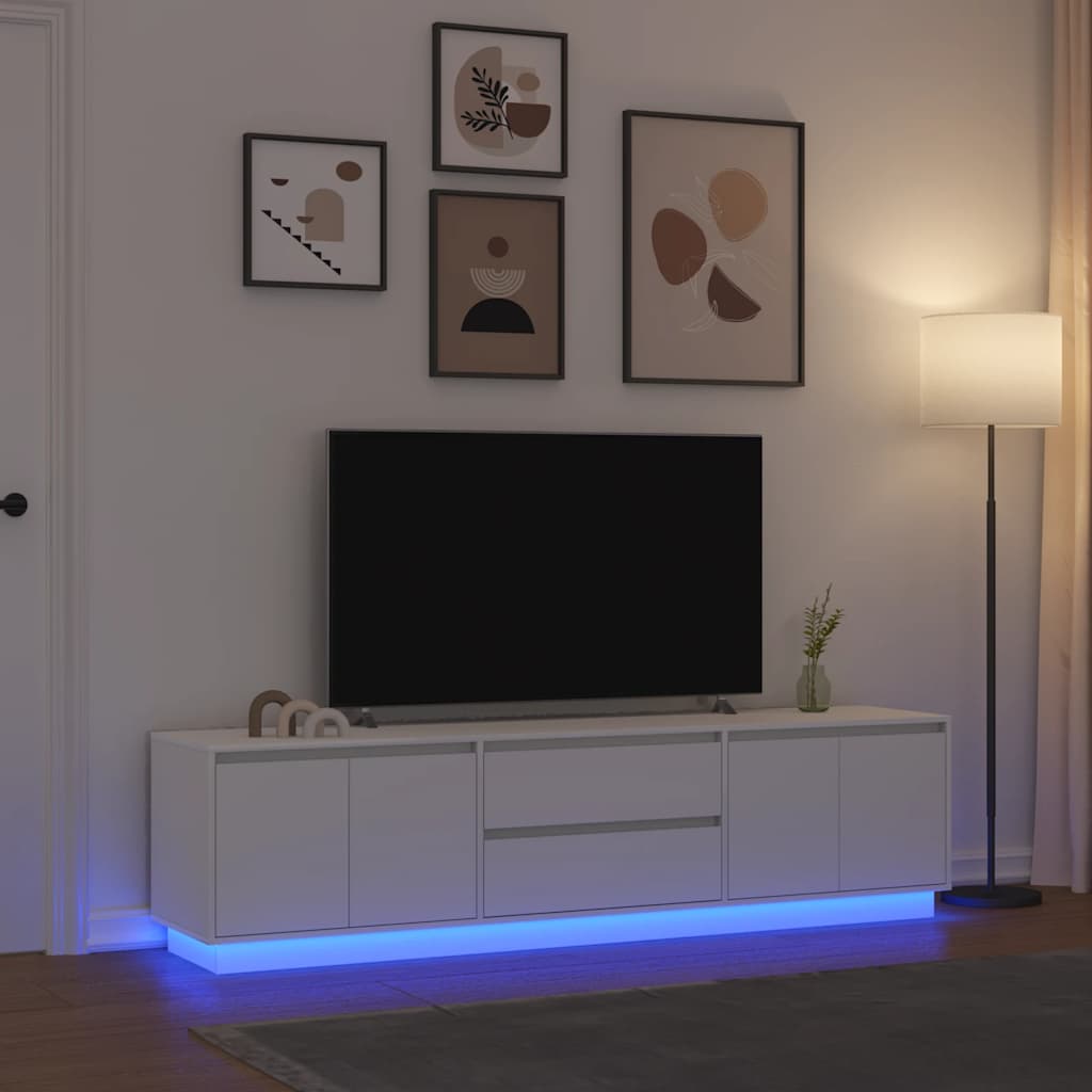 TV-Möbel Vit TV-Bänk LED-lampor 193,5x41x50 cm