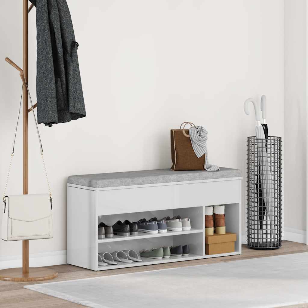 Skoställ Högglans Vit Skobänk 102x30,5x45 cm