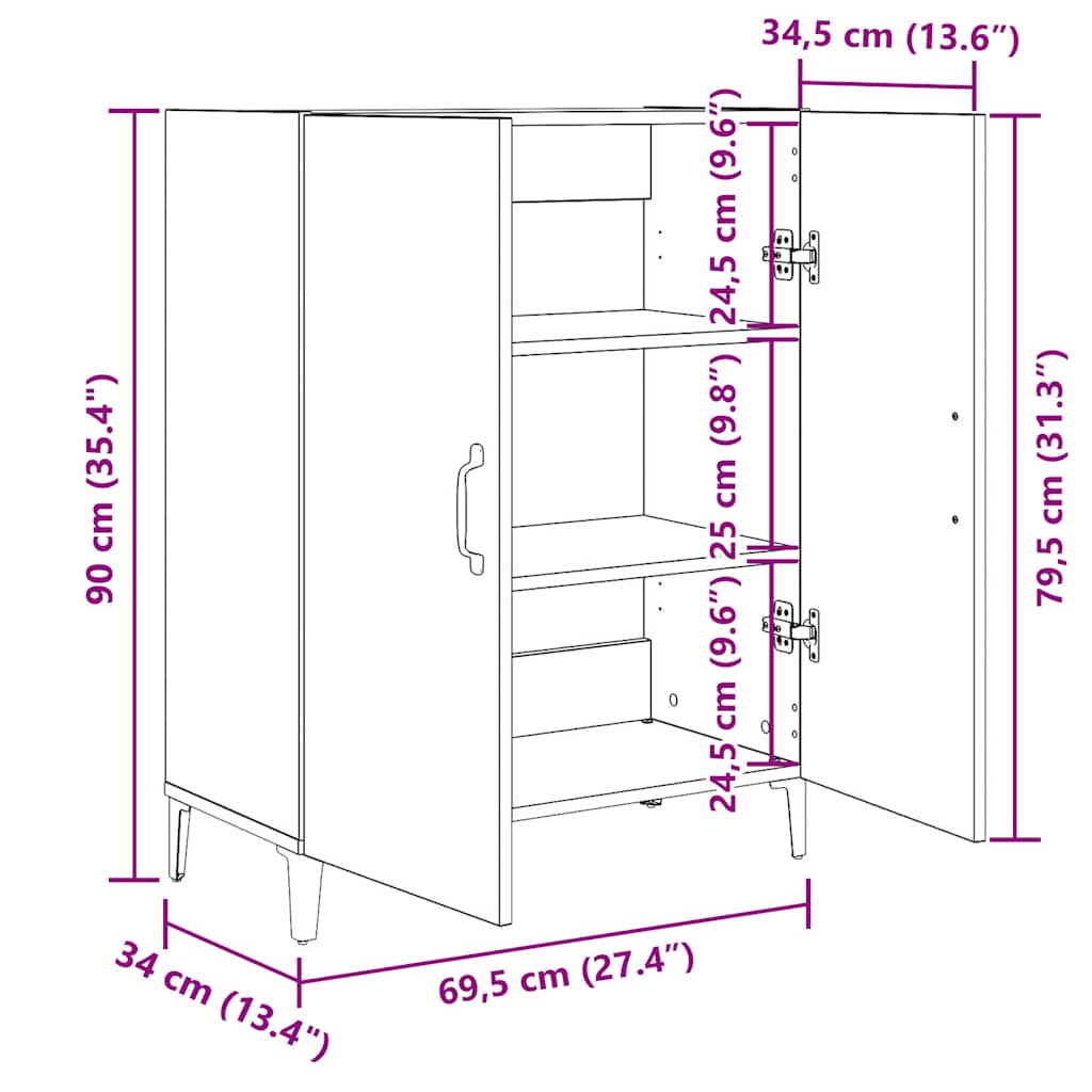 Skänk svart ek 69,5x34x90 cm konstruerat trä
