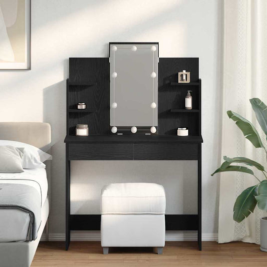 Sminkbord Smyckebord med låda Svart Ek 96 x 40 x 142 cm