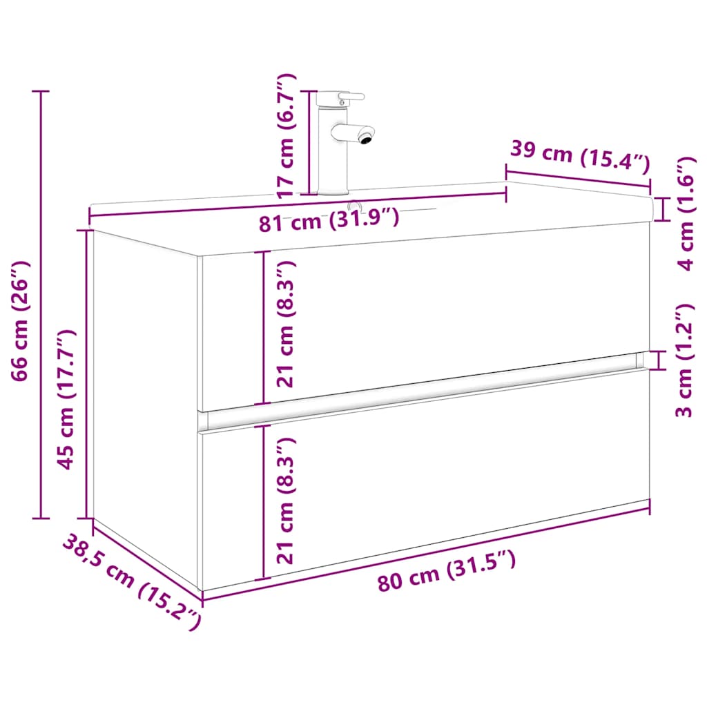 Diskbänksskåp med inbyggt handfat och kran Artisan Ek