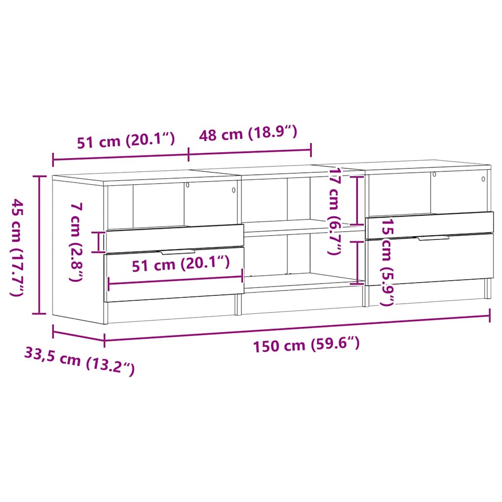 TV-Möbel Svart TV-Skåp med låda 150 x 33.5 x 45 cm