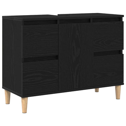 Badrumsskåp med låda Svart Ek 80 x 33 x 60 cm