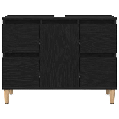 Badrumsskåp med låda Svart Ek 80 x 33 x 60 cm