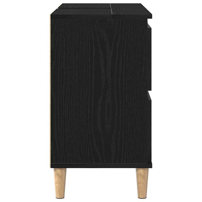 Badrumsskåp med låda Svart Ek 80 x 33 x 60 cm