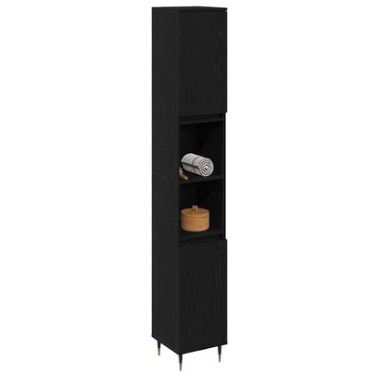 Badrumsskåp med dörr Svart Ek 30 x 30 x 190 cm