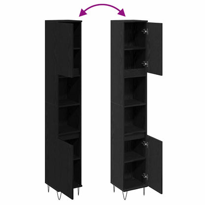 Badrumsunderskåp med dörr Svart Ek 30 x 30 x 190 cm