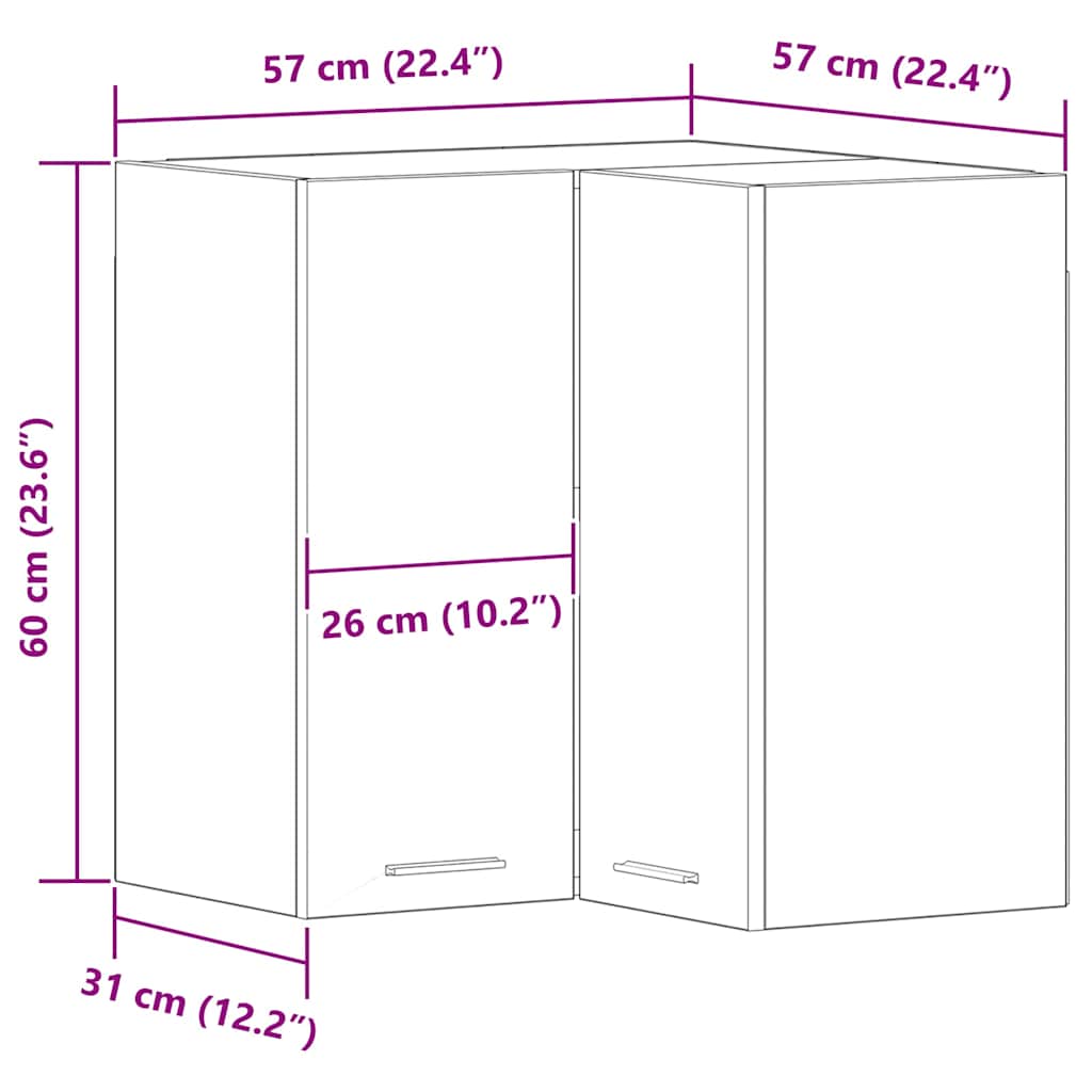 Köksinredning Överskåp hörnskåp Svart Ek 57 x 57 x 60 cm