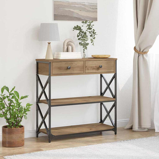 Avlastningsbord Konsollbord Artisan Ek med låda med hylla 75 x 28 x 75 cm