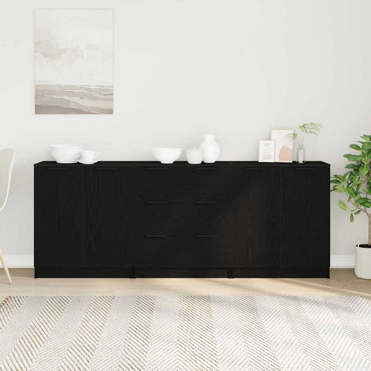 Sidobord med låda Svart Ek 180 x 30 x 70 cm Konstruerat trä