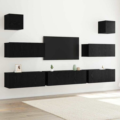 TV-skåpsset 7 pcs Svart ek 100 x 30 x 30 cm Konstruerat trä