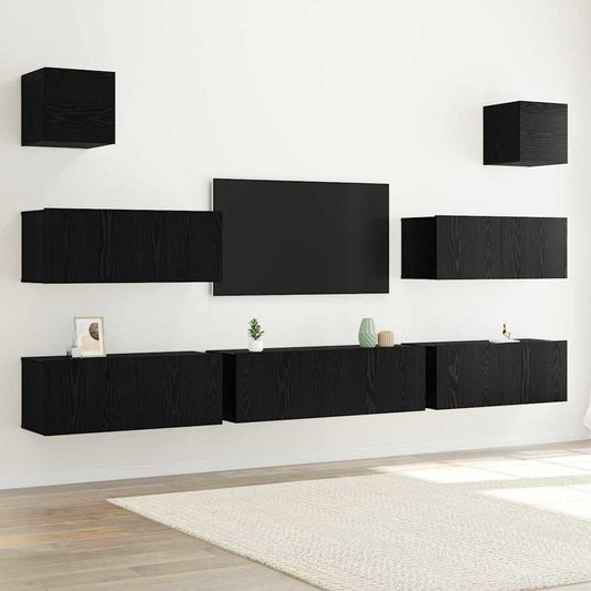 TV-skåpsset 7 pcs Svart ek 100 x 30 x 30 cm Konstruerat trä