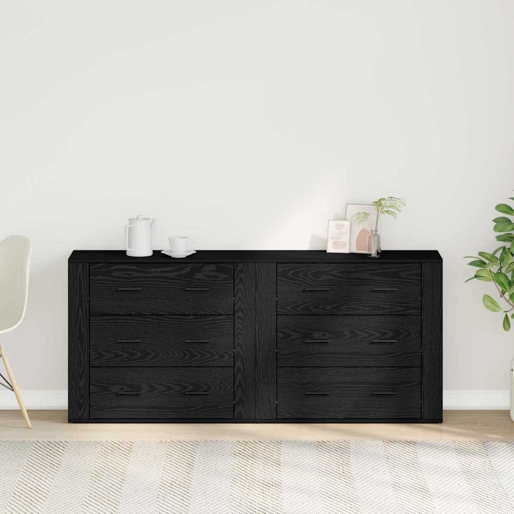 Skåp med låda Svart Ek 160 x 33 x 70 cm Konstruerat trä