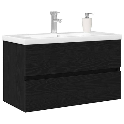 Badrumsunderskåp med dörr Svart Ek 80 x 39 x 62 cm