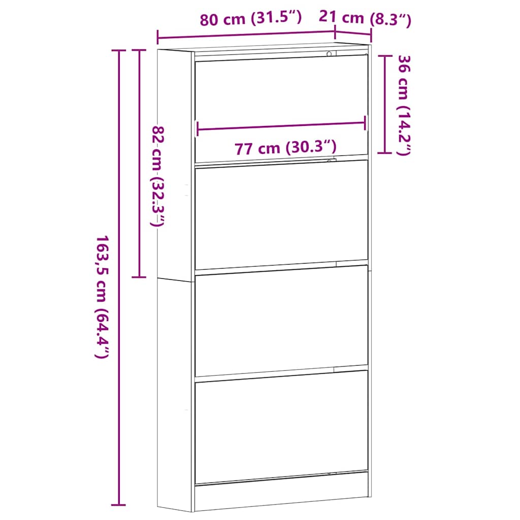 Skåp för skor artisan ek 80 x 21 x 163.5 cm Konstruerat trä