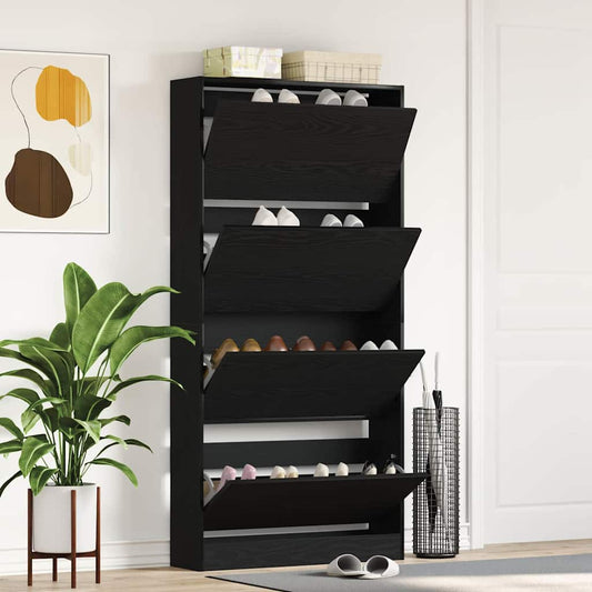 Skåp för skor Svart ek 80 x 21 x 163.5 cm Konstruerat trä