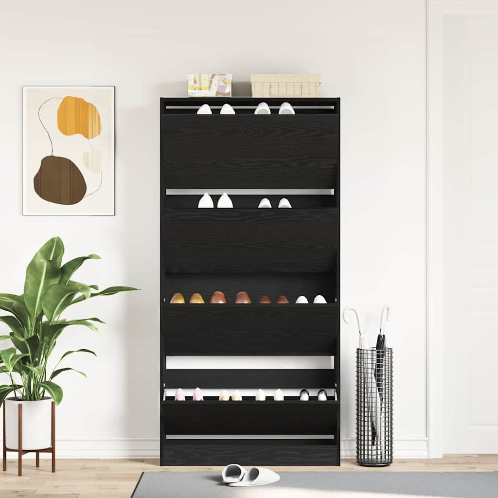 Skåp för skor Svart ek 80 x 21 x 163.5 cm Konstruerat trä