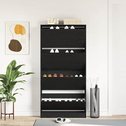 Skåp för skor Svart ek 80 x 21 x 163.5 cm Konstruerat trä