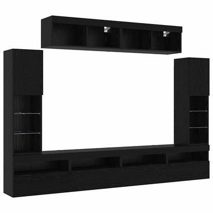 TV väggskåp set Väggmonterad 6 pcs Svart ek 30.5 x 30 x 102 cm
