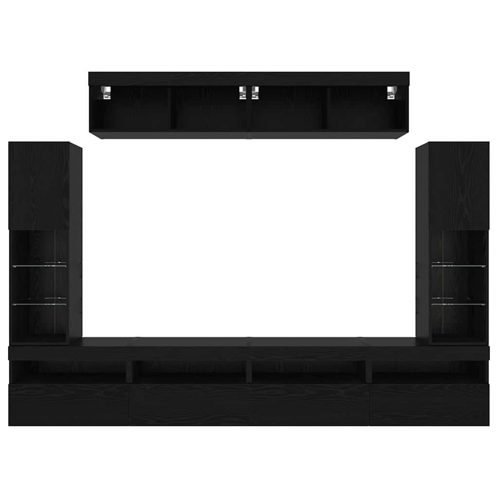 TV väggskåp set Väggmonterad 6 pcs Svart ek 30.5 x 30 x 102 cm