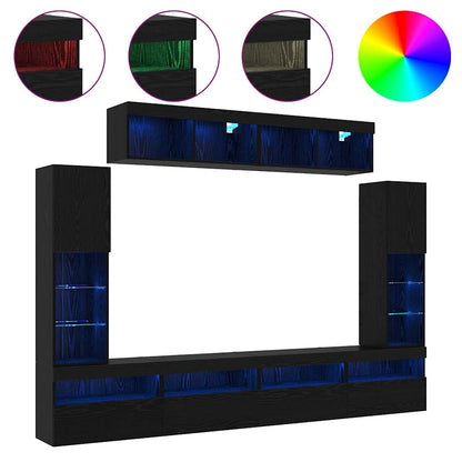 TV väggskåp set Väggmonterad 6 pcs Svart ek 30.5 x 30 x 102 cm