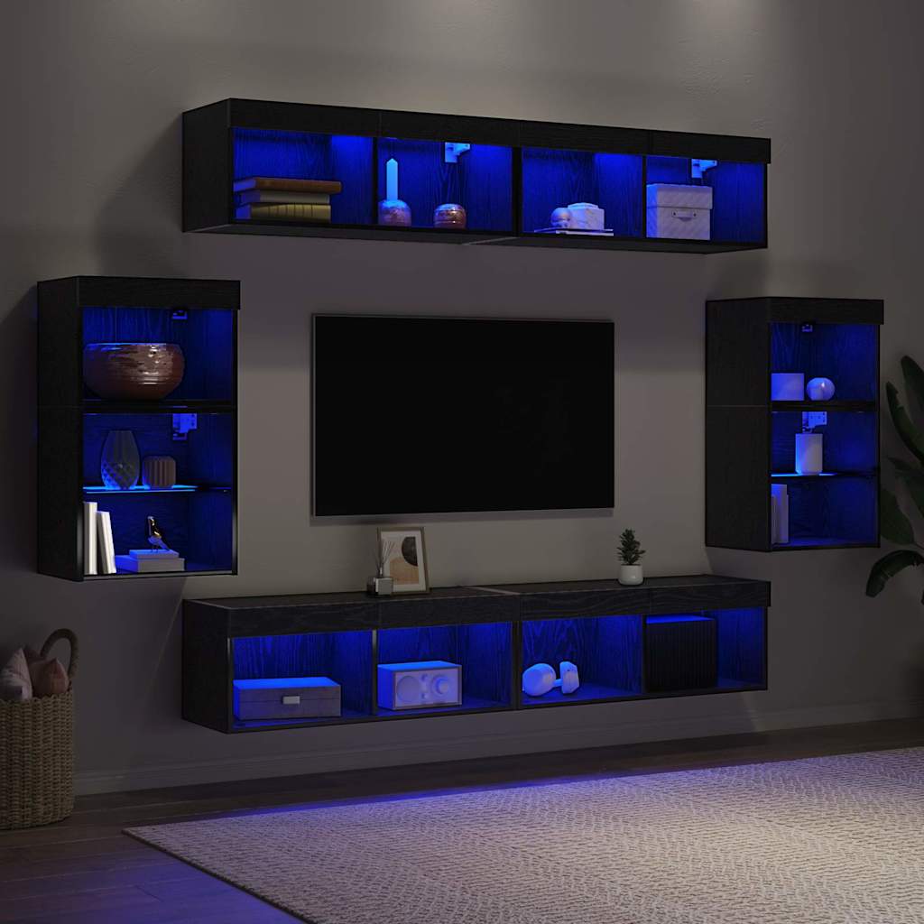 Underhållningscentrum 8 pcs Svart ek 40 x 28.5 x 40 cm