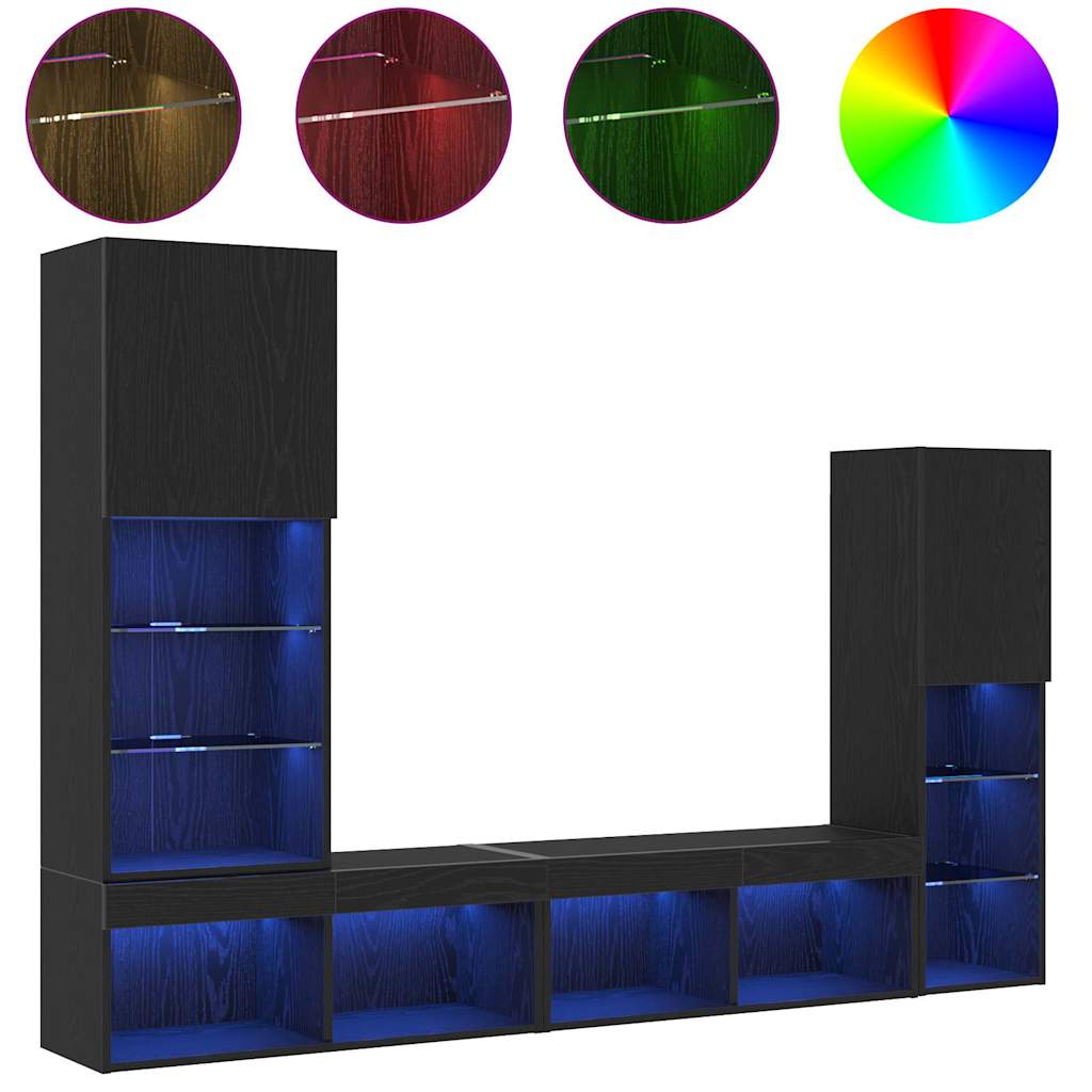 TV-skåp 4 pcs Svart ek 40.5 x 30 x 102 cm Konstruerat trä