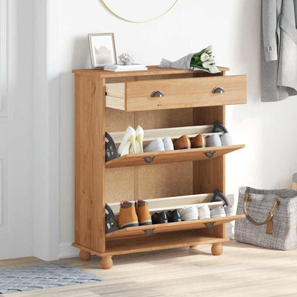 Skoskåp med låda ASKIM Brun 85 x 35 x 108 cm Massivt tallträ