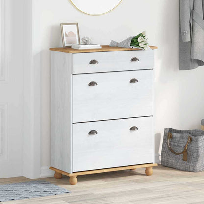 Skoskåp med låda ASKIM Vit 85 x 35 x 108 cm Massivt tallträ